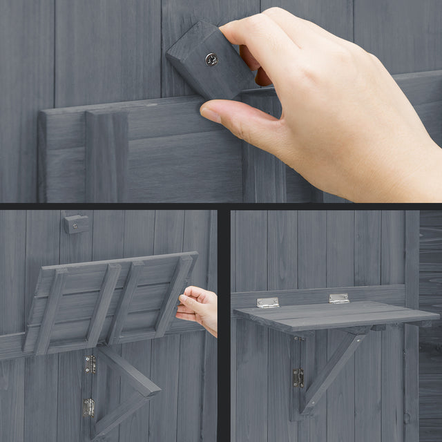 TOPMAX Outdoor Wooden Storage Sheds Fir Wood Lockers with Workstation,Gray