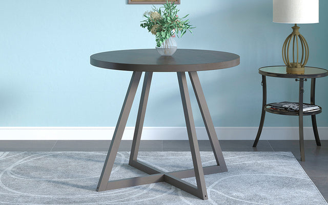 TOPMAX Mid-Century Wood 5-Piece Kitchen Dining Table Set with Round Table, 4 Upholstered Dining Chairs for Small Places, Gray Table + Beige Chair