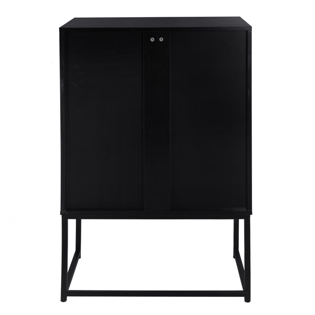 2 door cabinet,Runway-shaped leatherette finish,Embossed texture