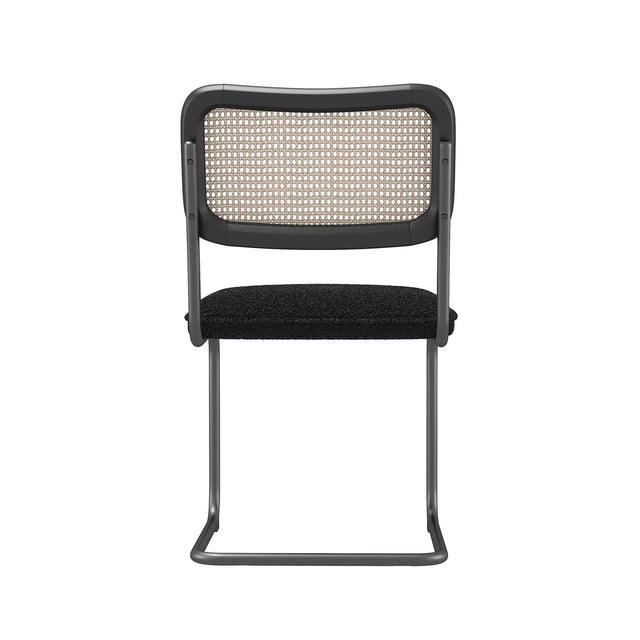 Set of 2, Teddy Velvet Dining Chair with High-Density Sponge, Rattan Chair for Dining room, Living room, Bedroom, Black