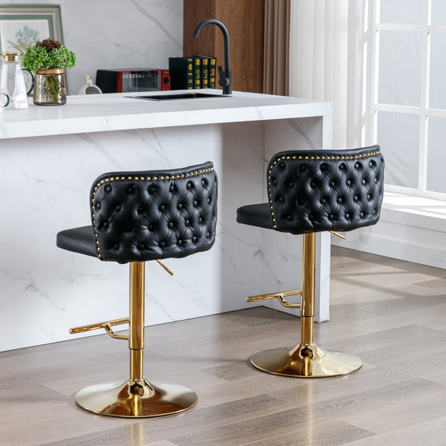 A&A Furniture,Swivel Barstools Adjusatble Seat Height, Modern PU Upholstered Bar Stools with the whole Back Tufted, for Home Pub and Kitchen Island(Black, Set of 2)