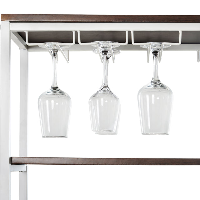 TOPMAX Updated Industrial Modern 5-Tier Baker Rack, Freestanding Bar Wine Rack Table with Glass& Cup Holders&Hooks, Dark Brown