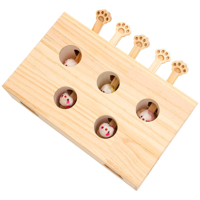 Cat Toys Interactive Whack-a-mole Solid Wood Toys for Indoor Cats Kitten Catch Mice Game