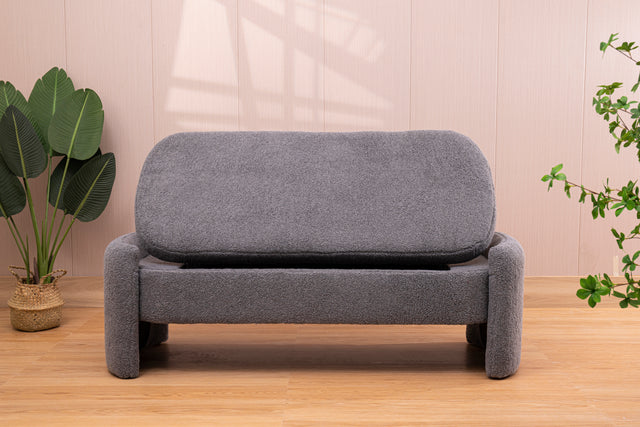2152 Footstool with storage function gray teddy fabric suitable for hallway bedroom living room