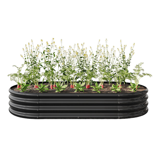 Raised Garden Bed Outdoor, Oval Large Metal Raised Planter Bed for for Plants, Vegetables, and Flowers - Black
