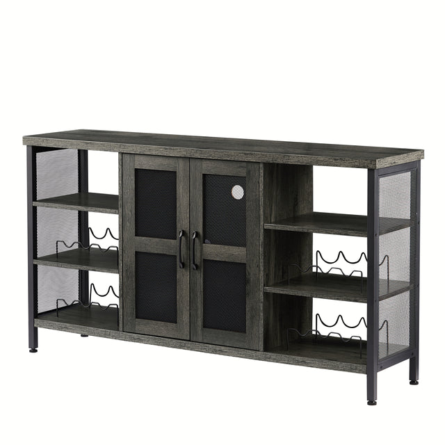 JHX Industrial Wine Bar Cabinet, Liquor Storage Credenza, Sideboard with Wine Racks & Stemware Holder (Dark Grey, 55.12''w x 13.78''d x 30.31' ' h)