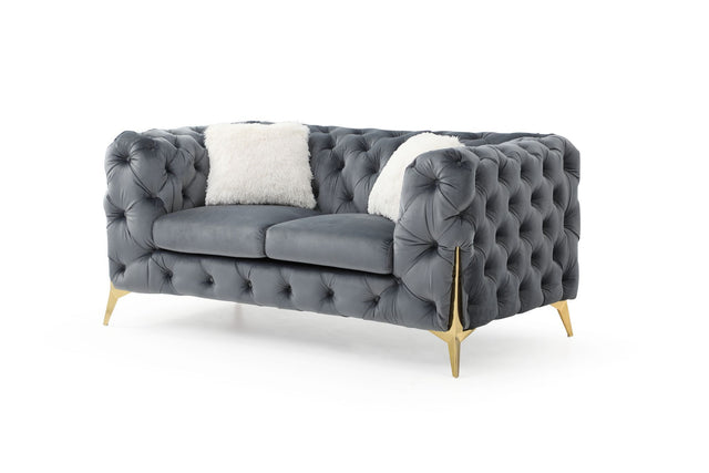 Moderno Tufted Loveseat Finished in Velvet Fabric in Gray