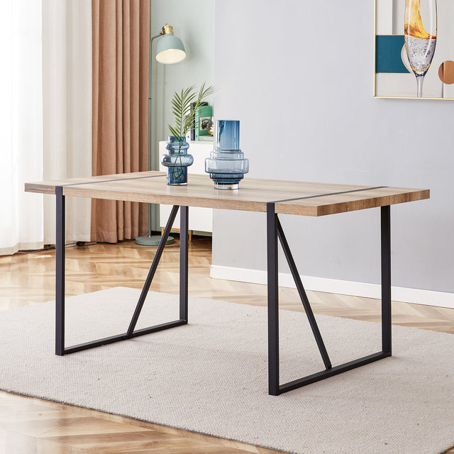 Rustic Industrial Rectangular Wood Dining Table For 4-6 Person, With 1.5" Thick Engineered Wood Tabletop and Black Metal Legs, Writing Desk For Kitchen Dining Living Room, 63" W x 35.4" D x 29.92" H