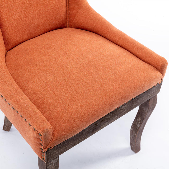A&A Furniture,Ultra Side Dining Chair,Thickened fabric chairs with neutrally toned solid wood legs, Bronze nail head,Set of 2,Orange