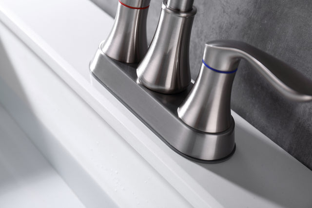2-Handle 4-Inch Brushed Nickel Bathroom Faucet, Bathroom Vanity Sink Faucets with Pop-up Drain and Supply Hoses