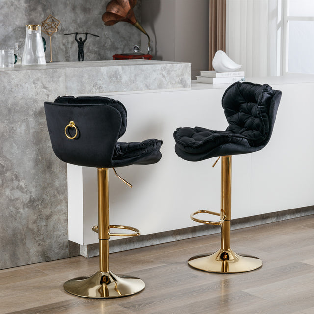 A&A Furniture,Swivel Bar Stools Set of 2, Velvet Counter Height Adjustable Barstools, Dining Bar Chairs Upholstered Modern Bar Stool for Kitchen Island, Cafe, Bar Counter, Dining Room(Black)