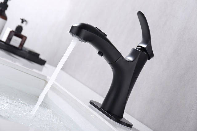 Pull Out Bathroom Faucet, Single Hole Bathroom Sink Faucet with 3 Modes Pull Down Sprayer, One Handle Modern Vanity Faucet, Farmhouse Lavatory Faucet