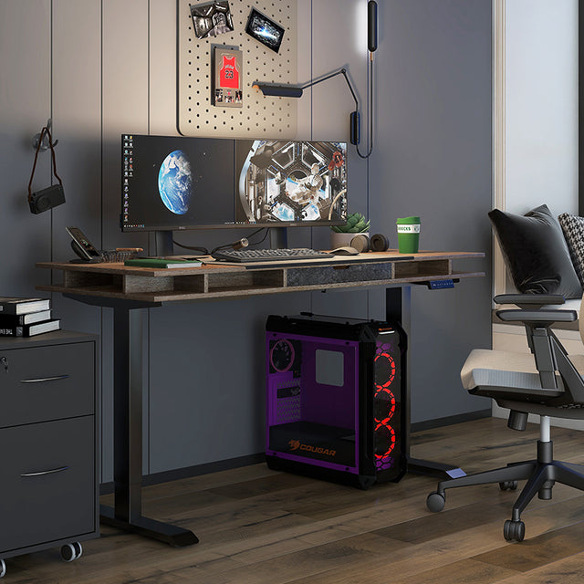 Tobacco Wood Lift table, Electrical Adjustable Table for Office or Home Work, Black
