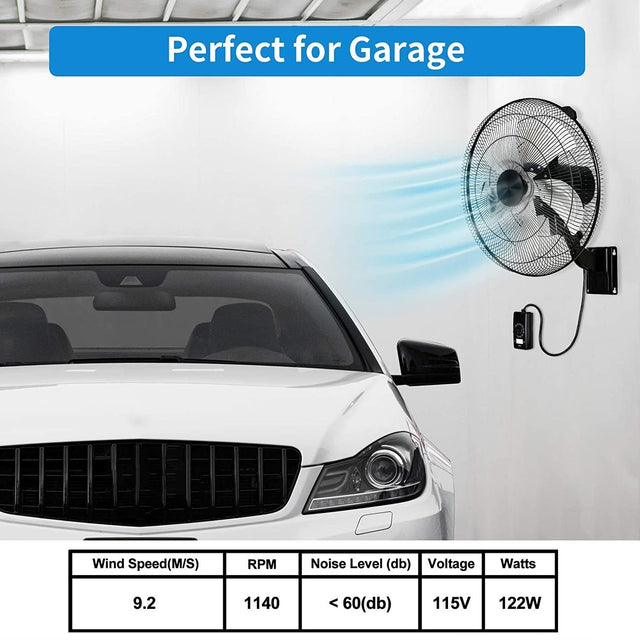 HealSmart 18 Inch Household Commercial Wall Mount Fan, 90 Degree Horizontal Oscillation, 5 Speed Settings, Black, 1-Pack