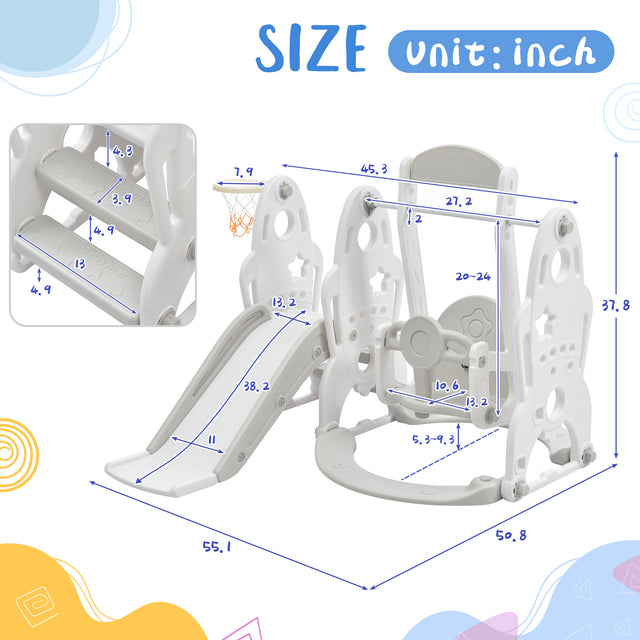 Toddler Slide and Swing Set 3 in 1, Kids Playground Climber Swing Playset with Basketball Hoops Freestanding Combination Indoor & Outdoor