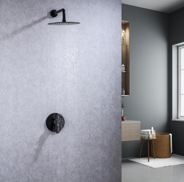 Shower Faucet Set, Wall Mount Round hower System Mixer Set, 10 Inch Rain Shower Head , Solid Brass, Rough-in Valve Included