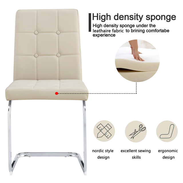 Glass Dining Table, Dining Chair set, 4 Light Brown Embedded Button Dining Chairs and 1 Dining Table .Table Size 51" W x 31"D x 30" H