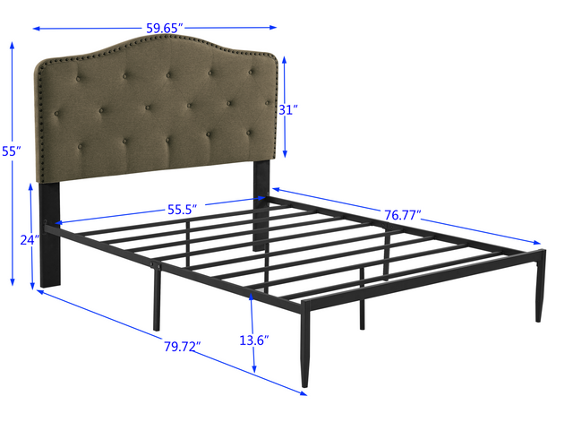 B113 Full bed, Beautiful headboard with buttons Strong iron frame with high temperature paint