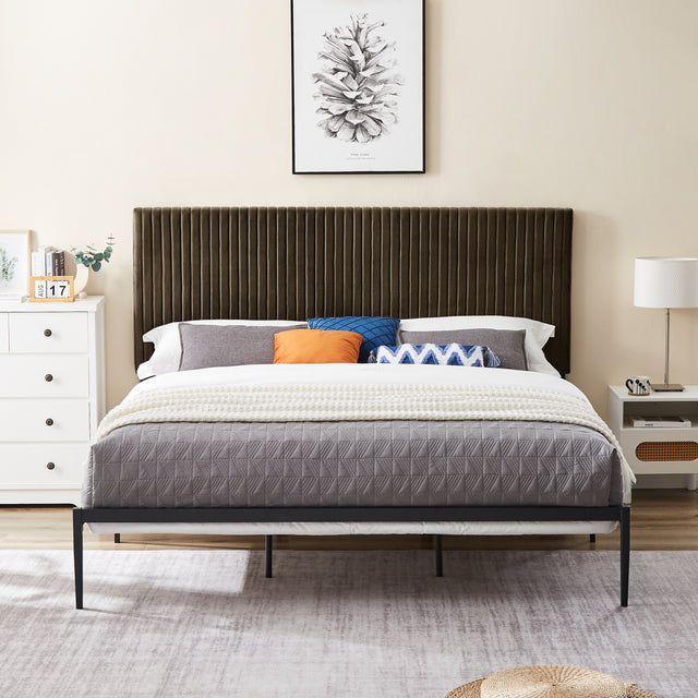 B110 King bed Beautiful line stripe cushion headboard  Strong iron frame with high temperature paint