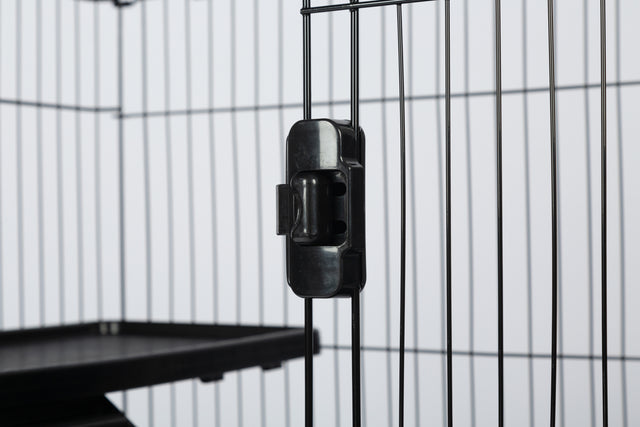 4-Tier 32"Small Animal Metal Cage Height Adjustable with Lockable Casters Grilles Pull-out Tray for Rabbit Chinchilla Ferret Bunny Guinea Pig Squirrel Hedgehog(BLACK)(=OLD SKU:W69133214)