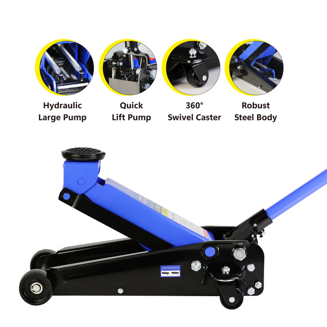Hydraulic trolley Low Profile and Steel Racing Floor Jack with Piston Quick Lift Pump,3Ton (6,000 lb) Capacity, Blue