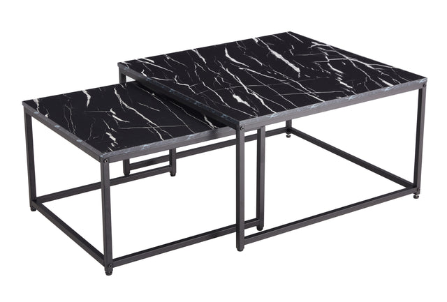 Modern Nesting Coffee Tables Set, Marble Black, 2pc, 31.5''L 31.5''W 17.72''H