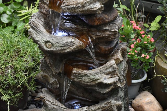 Indoor Outdoor 5-Tier Floor Rack Water Fall Fountain with White LED Light for Patio Yard Garden Lawn