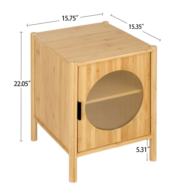1 Door nightstand,Bamboo Mid Century Modern Nightstand,Bedside Table Accent End Table Side Table for Bedroom, Living Room, Natural