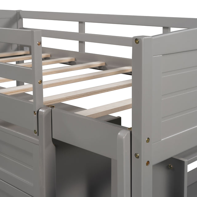 Low Twin Size Loft Bed with Cabinets, Shelves and Slide - Gray(OLD SKU :LP000503AAE)