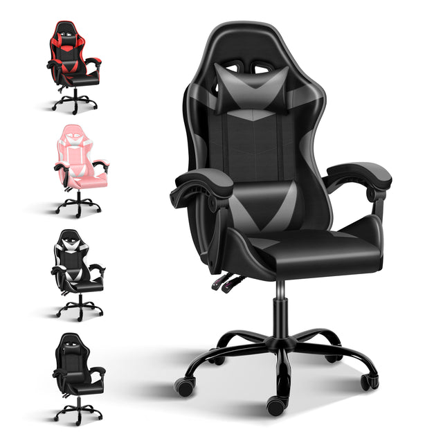 YSSOA Racing Video Backrest and Seat Height Recliner Gaming Office High Back Computer Ergonomic Adjustable Swivel Chair, Without footrest, Black/Grey