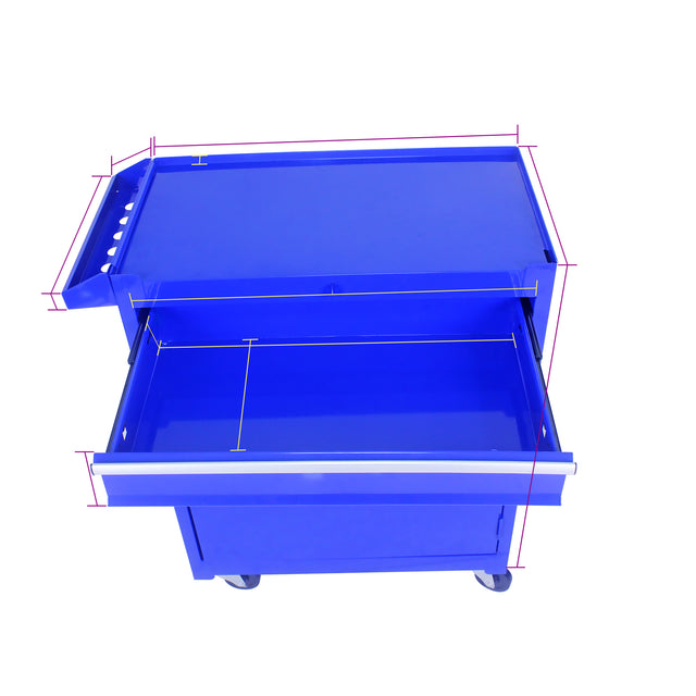 Detachable 5 Drawer Tool Chest with Bottom Cabinet and one Adjustable Shelf--Blue