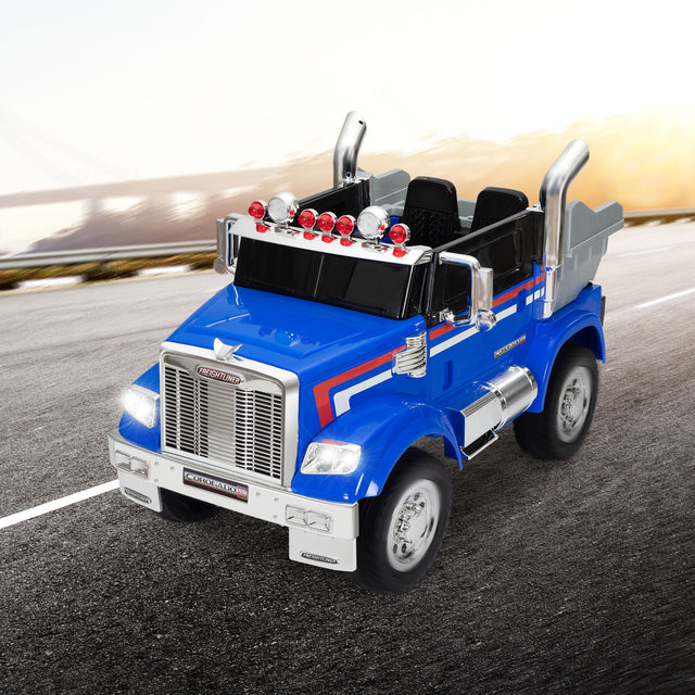 12V Kids Battery Electric Ride On Car Toy, Optimus Prime Truck with Remote Control, Transformers Die-Cast Vehicle W/ Music, Rear Loader, Blue