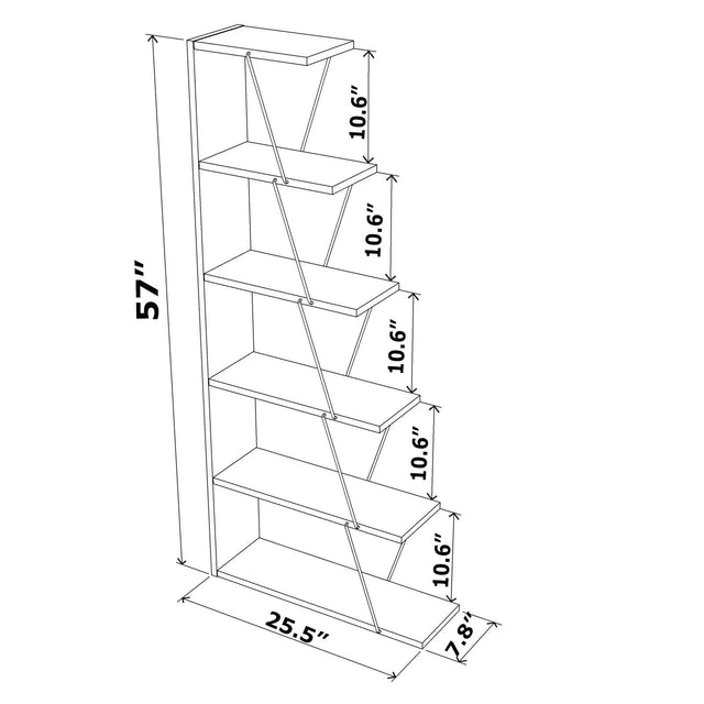 Furnish Home Store Modern 5 Tier Ladder Bookshelf Organizers, Narrow Bookshelf for Small Spaces Office Furniture Bookcase ,Walnut/Chrome