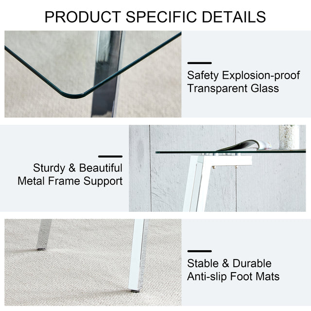 Glass Dining Table, Dining Chair set, 4 Light Brown Embedded Button Dining Chairs and 1 Dining Table .Table Size 51" W x 31"D x 30" H