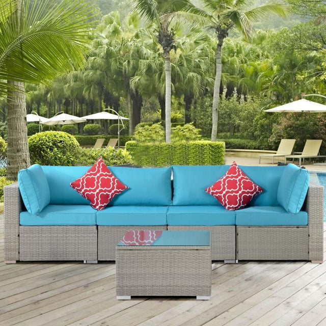 Outdoor Garden Patio Furniture 5-Piece PE Rattan Wicker Cushioned Sofa Sets with 2 Pillows and Coffee, outdoor couch;outdoor sectional;porch furniture;patio couch;outdoor sofa;patio furniture set