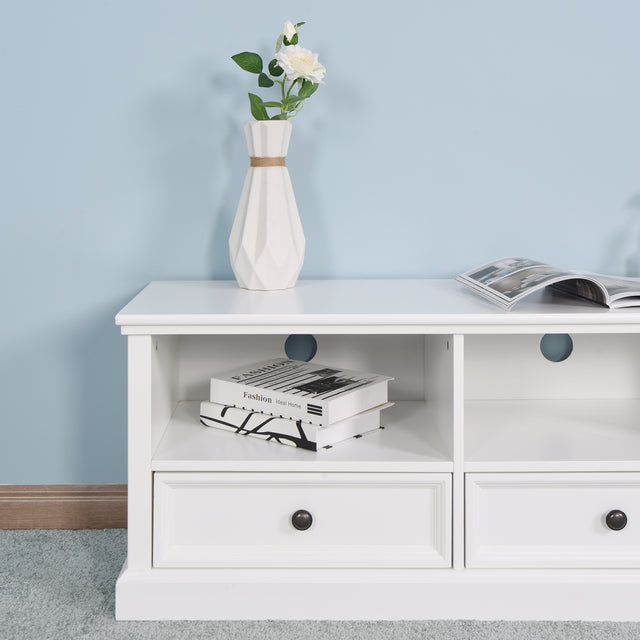 Living Room Wooden White TV Cabinet with 2 Drawers