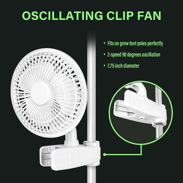 HealSmart 6-Inch Grow Tent Poles Clip Fan, Monkey Fan, Manually Adjustable 90° Angles, 15W, 2-Speeds Control, 63 inch Cord Length, White