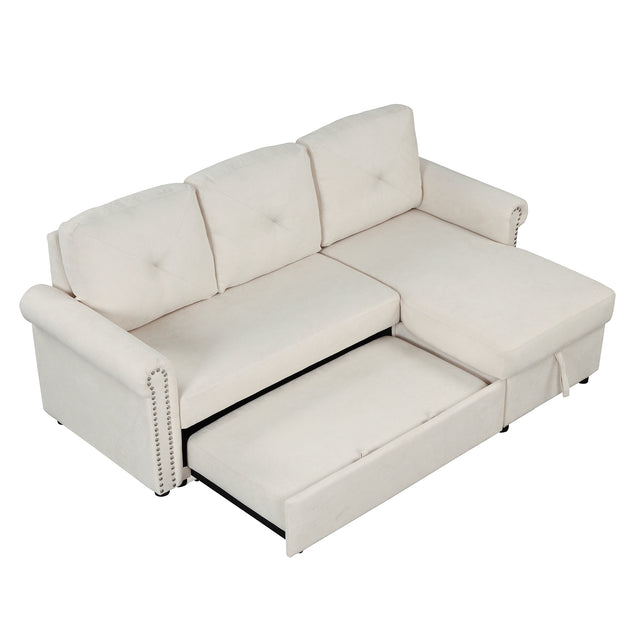 83" Modern Convertible Sleeper Sofa Bed with Storage Chaise,Beige(Old Sku:SG000344AAA)