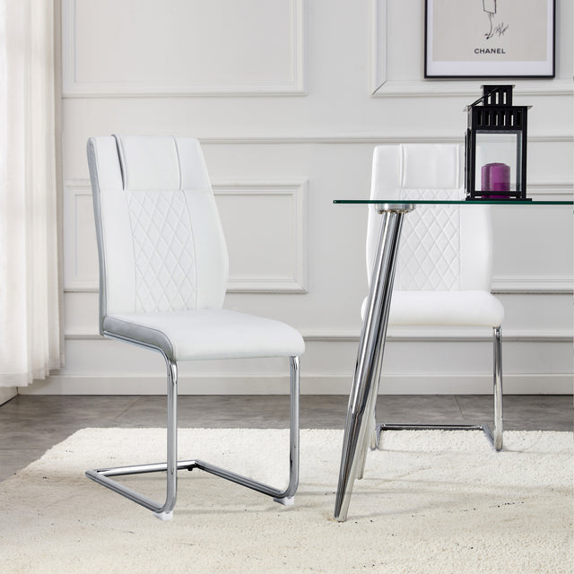 Modern Dining Chairs With Faux Leather Padded Seat Dining Living Room Chairs Upholstered Chair With Metal Legs Design for Kitchen, Living, Bedroom, Office Chairs Set of 2 (White+PU Leather)