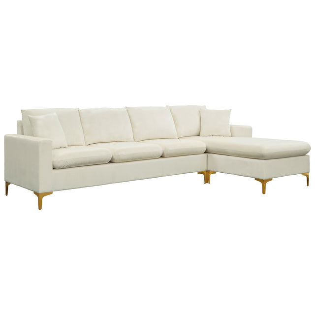 【EAT 3.10】110.6" Sectional Sofa with Ottoman, L-Shape Elegant Velvet Upholstered Couch with 2 Pillows for Living Room Apartment,Cream White