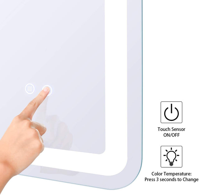 Simple Deluxe 36 x 28 Inch Large Wall Anti-Fog Dimmable LED Bathroom Vanity Makeup Mirror with White/Warm Light(Horizontal/Vertical), Transparent