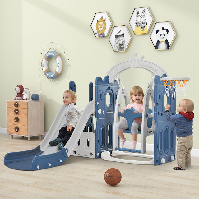 Toddler Slide and Swing Set 5 in 1, Kids Playground Climber Slide Playset with Basketball Hoop Freestanding Combination for Babies Indoor & Outdoor