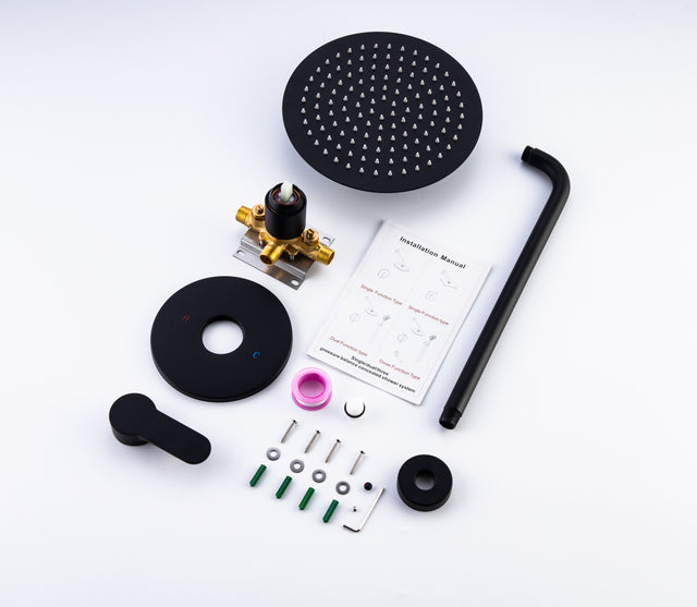 Shower Faucet Set, Wall Mount Round hower System Mixer Set, 10 Inch Rain Shower Head , Solid Brass, Rough-in Valve Included