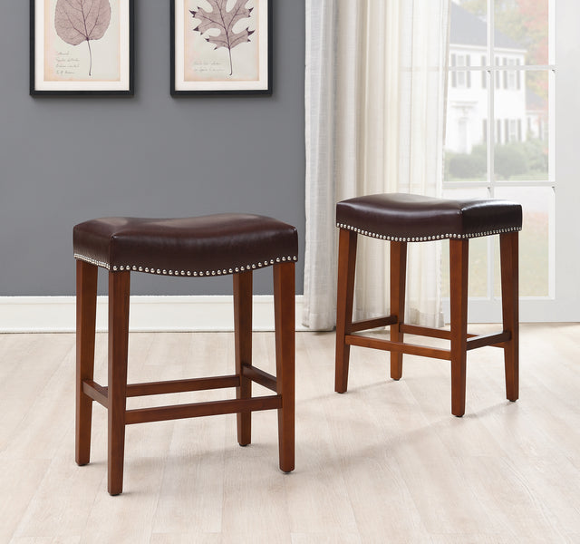 Dark Brown Leather Barstool 2 pcs Set