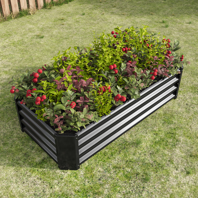 Metal Raised Garden Bed, Rectangle Raised Planter 4×2×1ft for Flowers Plants, Vegetables Herb Veezyo Black