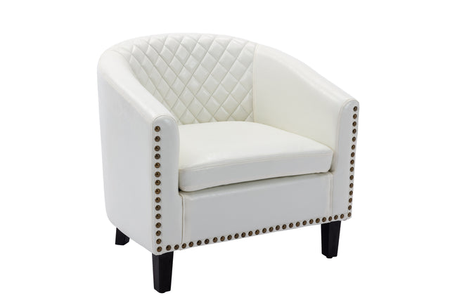 COOLMORE accent Barrel chair living room chair with nailheads and solid wood legs white pu leather