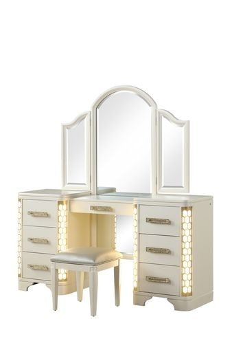 Jasmine King 6 Pc Unique LED Vanity Bedroom Set made with Wood in Beige