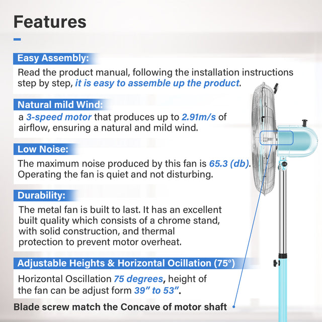 16 Inch High Velocity Stand Fan, Adjustable Heights, 75°Oscillating, Low Noise, Quality Made Fan with 3 Settings Speeds, Heavy Duty Metal for Industrial, Commercial, Residential, Color: Green