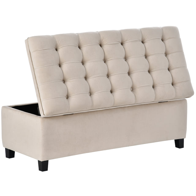 U-stye Upholstered Flip Top Storage Bench with Button Tufted Top