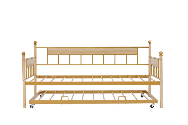 Daybed, sofa bed metal framed with trundle twin size, golden, 77'' L x 40.6'' W x 14.5''H